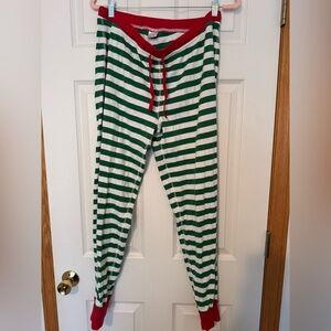 Hanna Anderson Women’s Holiday Pajama Bottoms Green and White Stripe